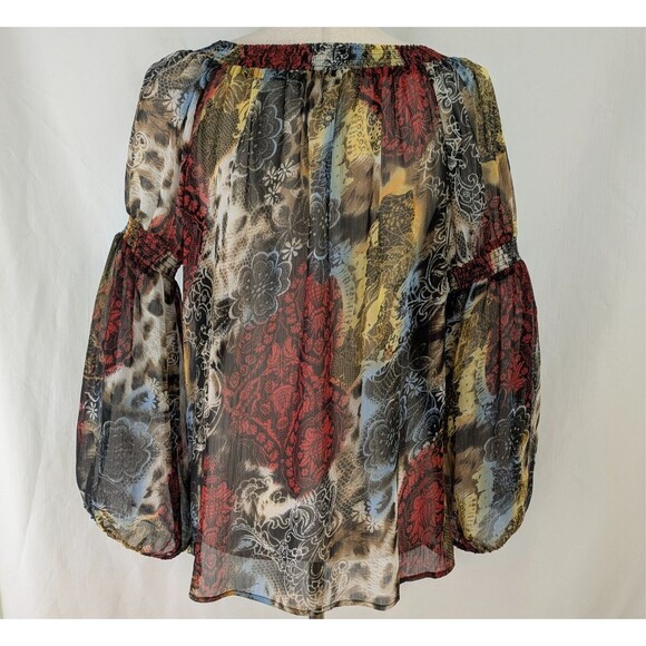 Alberto Makali Sheer Top Women's LG Abstract Floral Bishop Sleeves - Picture 4 of 7